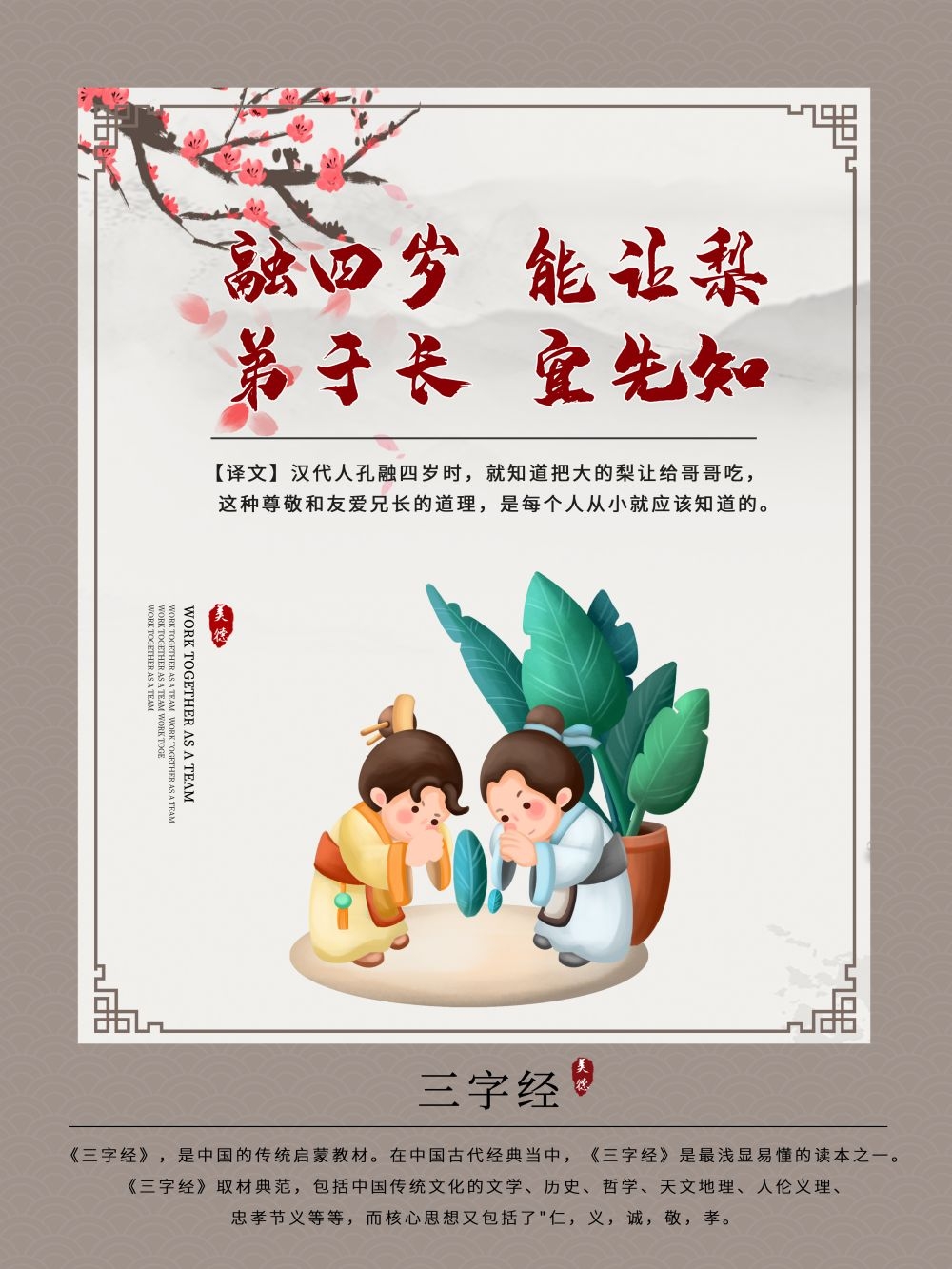 中国风古典传统美德中华文化三字经海报学校宣传展板素材
