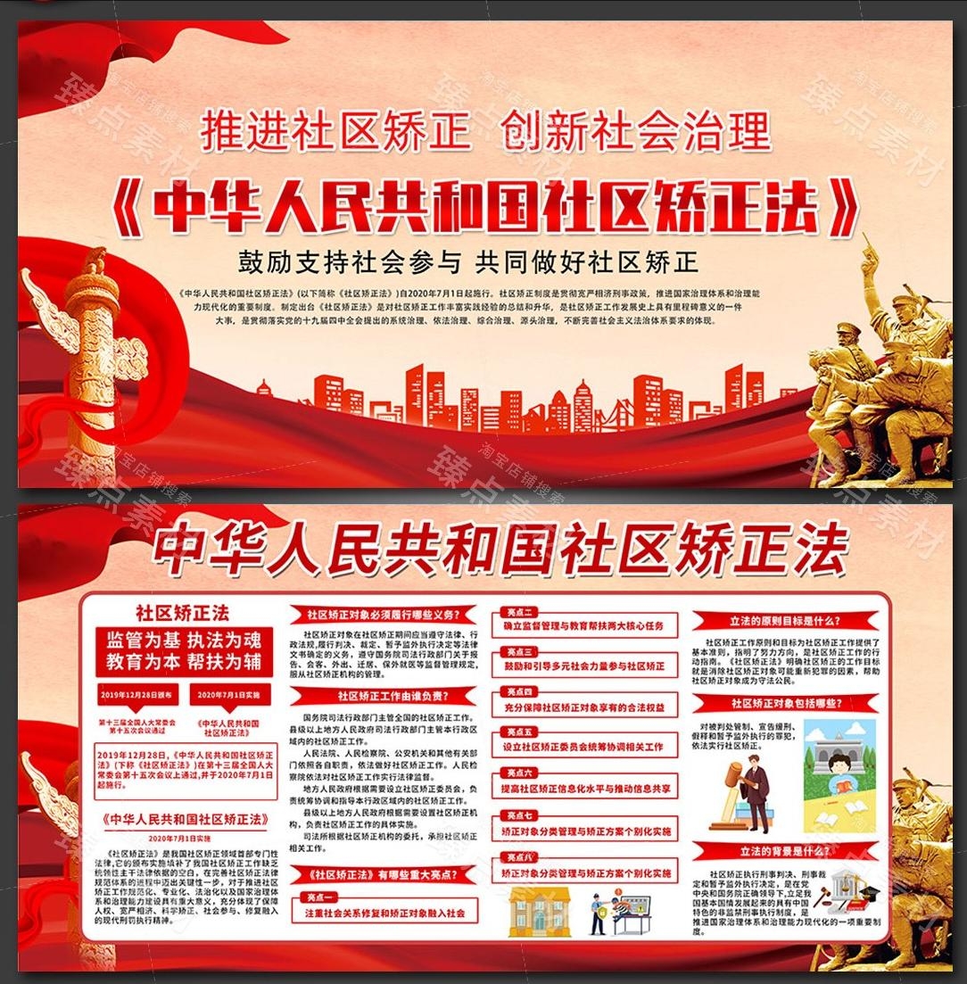 一图读懂社区矫正法展板知识亮点宣传栏海报PSD模版素材9