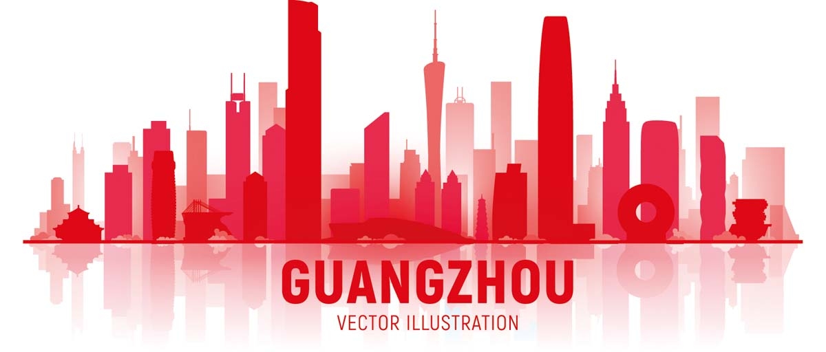 广州城市建筑剪影插画线稿平面海报素材