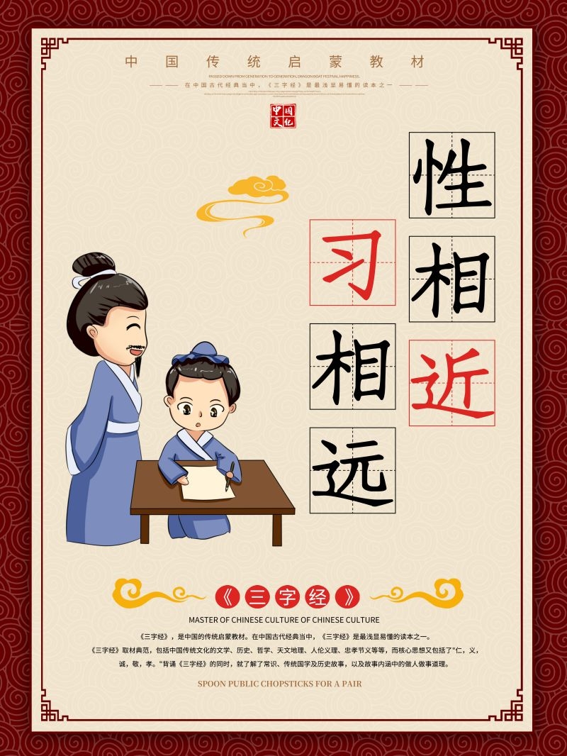 中国风古典传统美德中华文化三字经海报学校宣传展板素材 (2)
