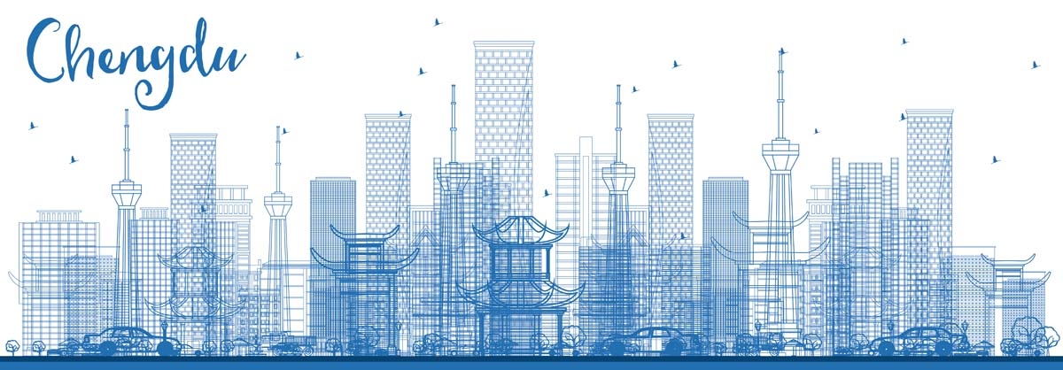 成都城市建筑剪影插画线稿平面海报素材