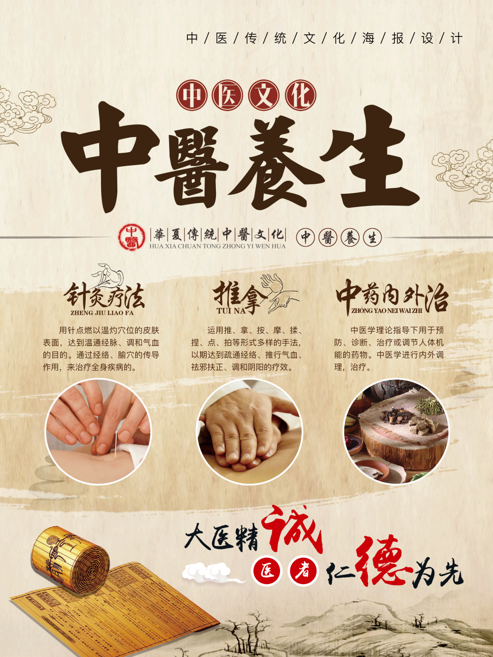 中医养生道馆足疗足浴养生壁画海报