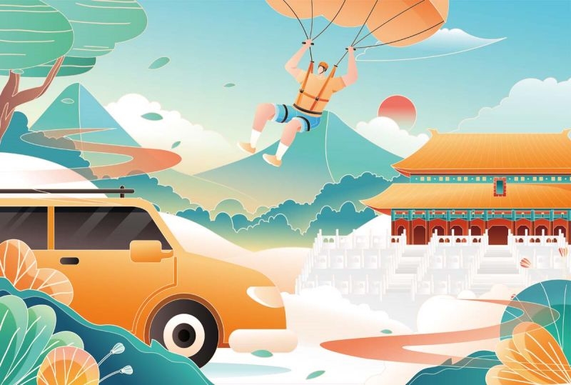 北京城市建筑剪影插画线稿平面海报素材