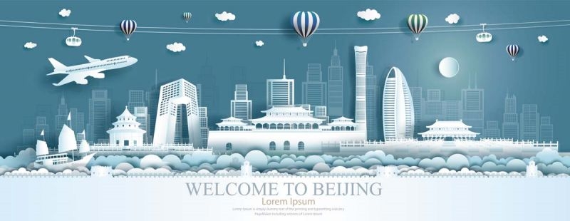 北京城市建筑剪影插画线稿平面海报素材