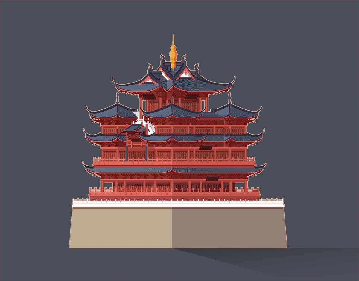 杭州城市建筑剪影插画海报素材