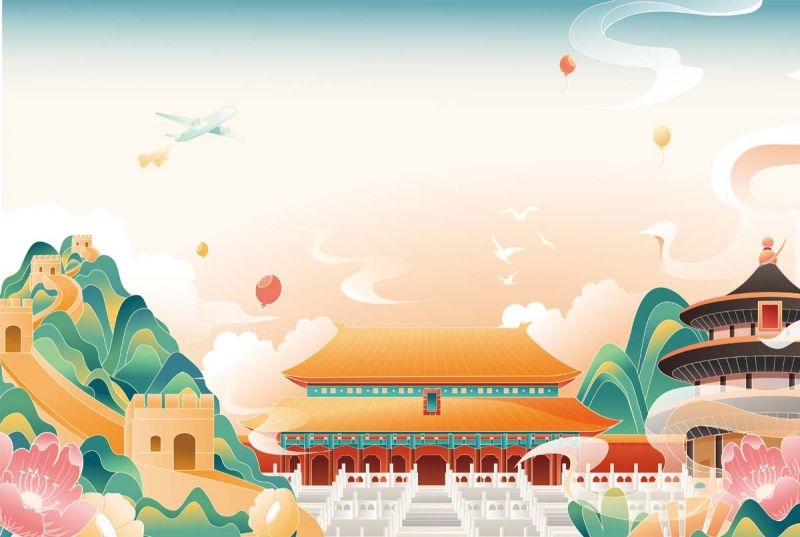 北京城市建筑剪影插画线稿平面海报素材