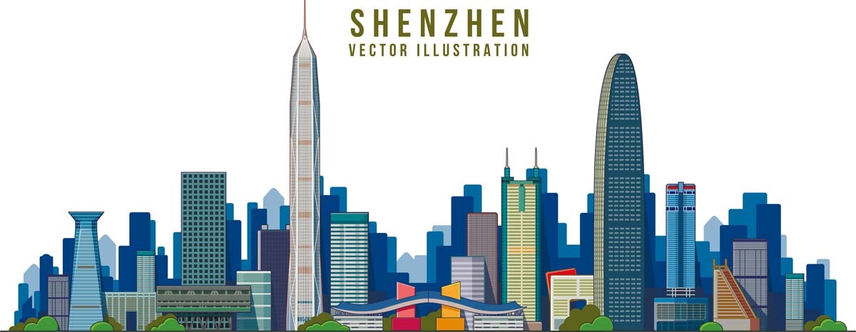 深圳城市建筑剪影插画线稿平面海报素材