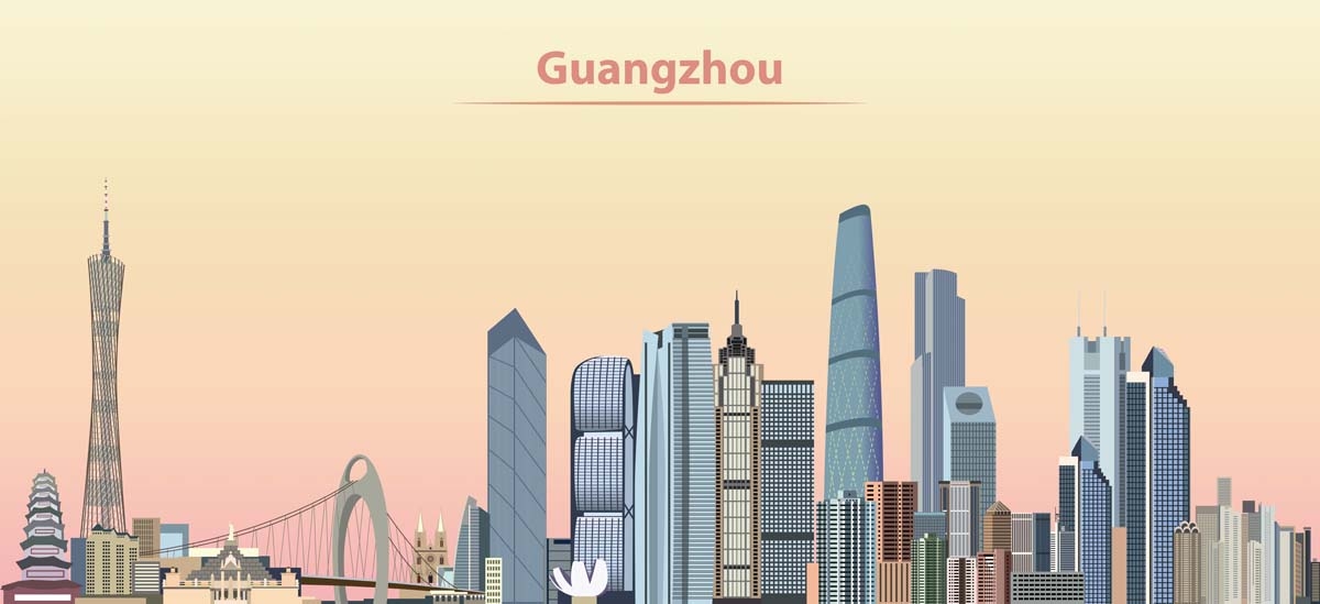广州城市建筑剪影插画线稿平面海报素材