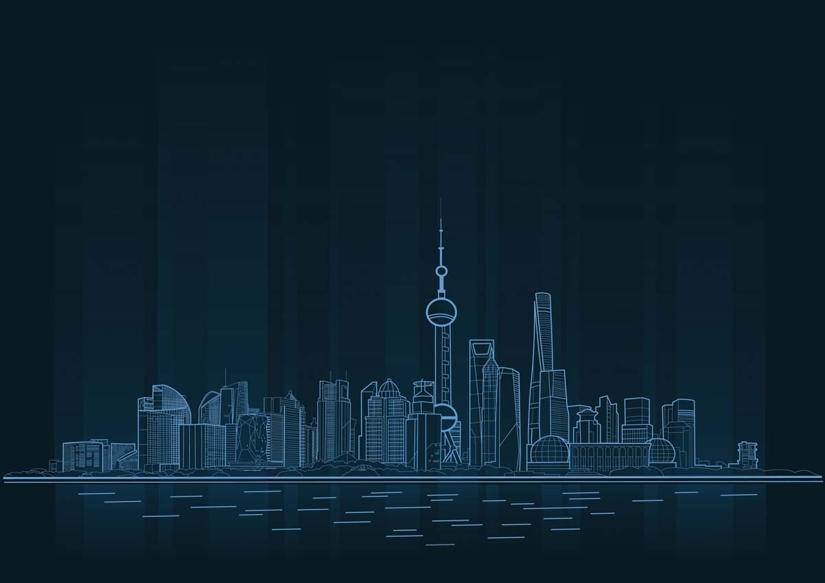 上海城市建筑剪影插画线稿平面海报素材