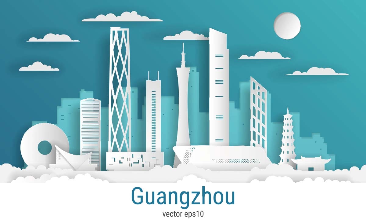 广州城市建筑剪影插画线稿平面海报素材