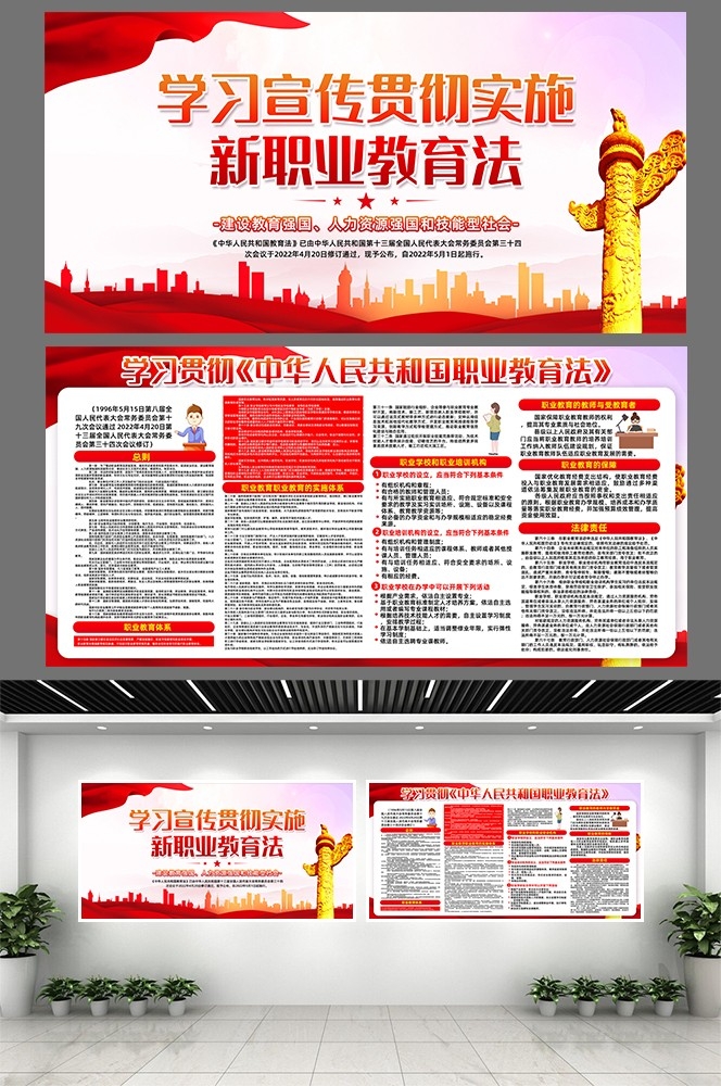 新修订职业教育法展板宣传栏海报挂图三折页PSD素材5