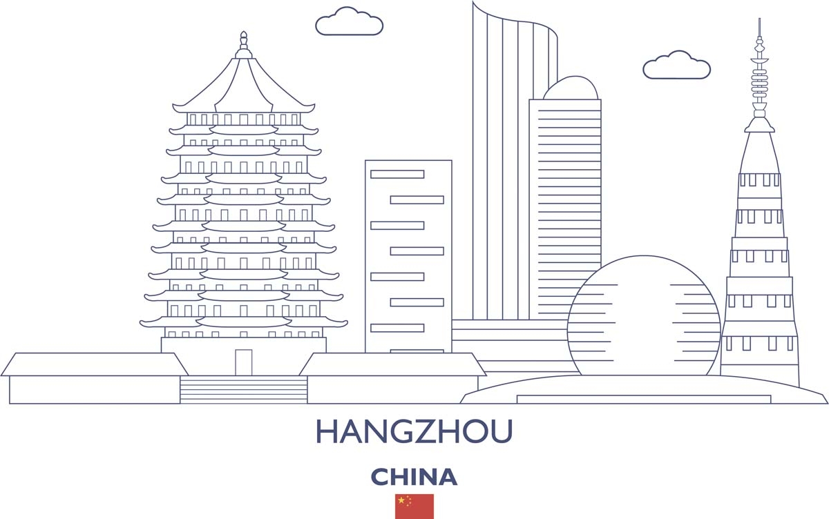 杭州城市建筑剪影插画海报素材