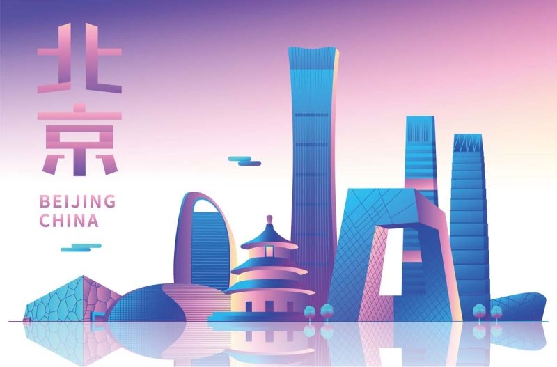 北京城市建筑剪影插画线稿平面海报素材