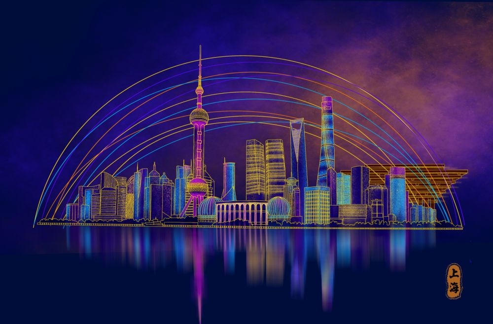 上海城市建筑插画平面海报素材