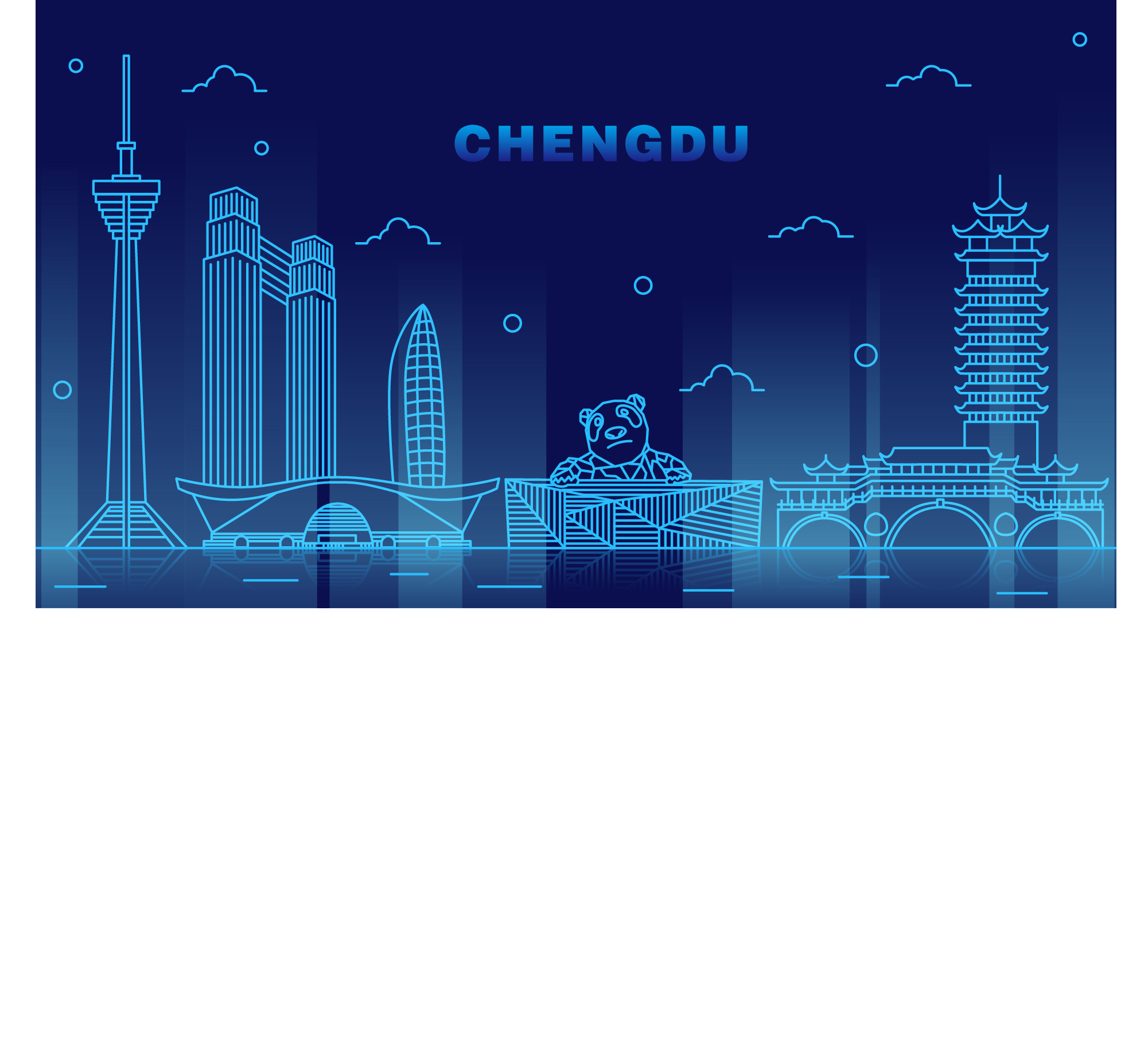 成都城市建筑剪影插画线稿平面海报素材