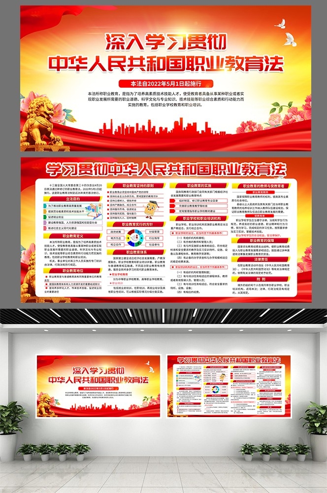 新修订职业教育法展板宣传栏海报挂图三折页PSD素材9