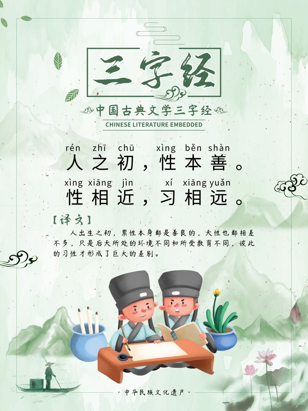 中国风古典传统美德中华文化三字经海报学校宣传展板素材 (1)