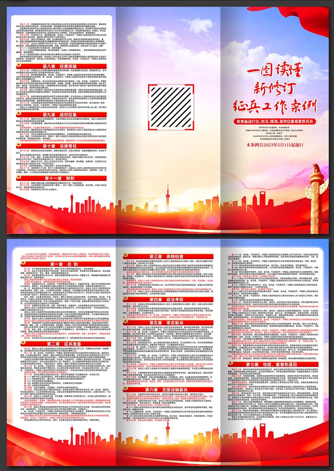 一图读懂新修订征兵工作条例三折页PSD素材2