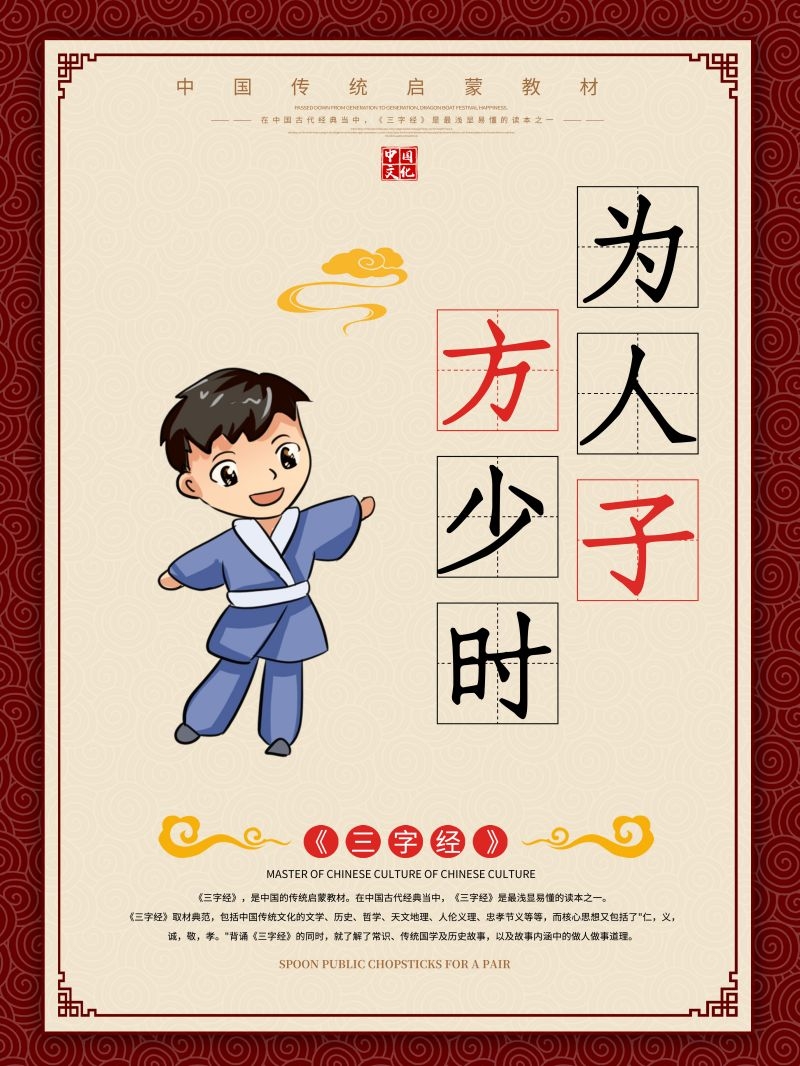 中国风古典传统美德中华文化三字经海报学校宣传展板素材 (15)