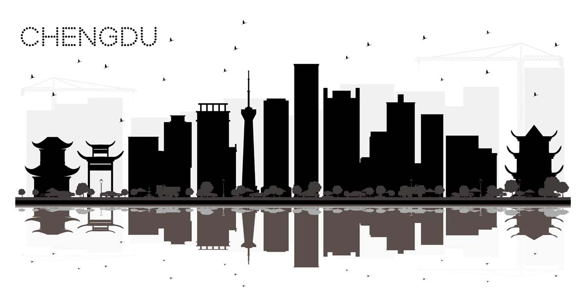 成都城市建筑剪影插画线稿平面海报素材