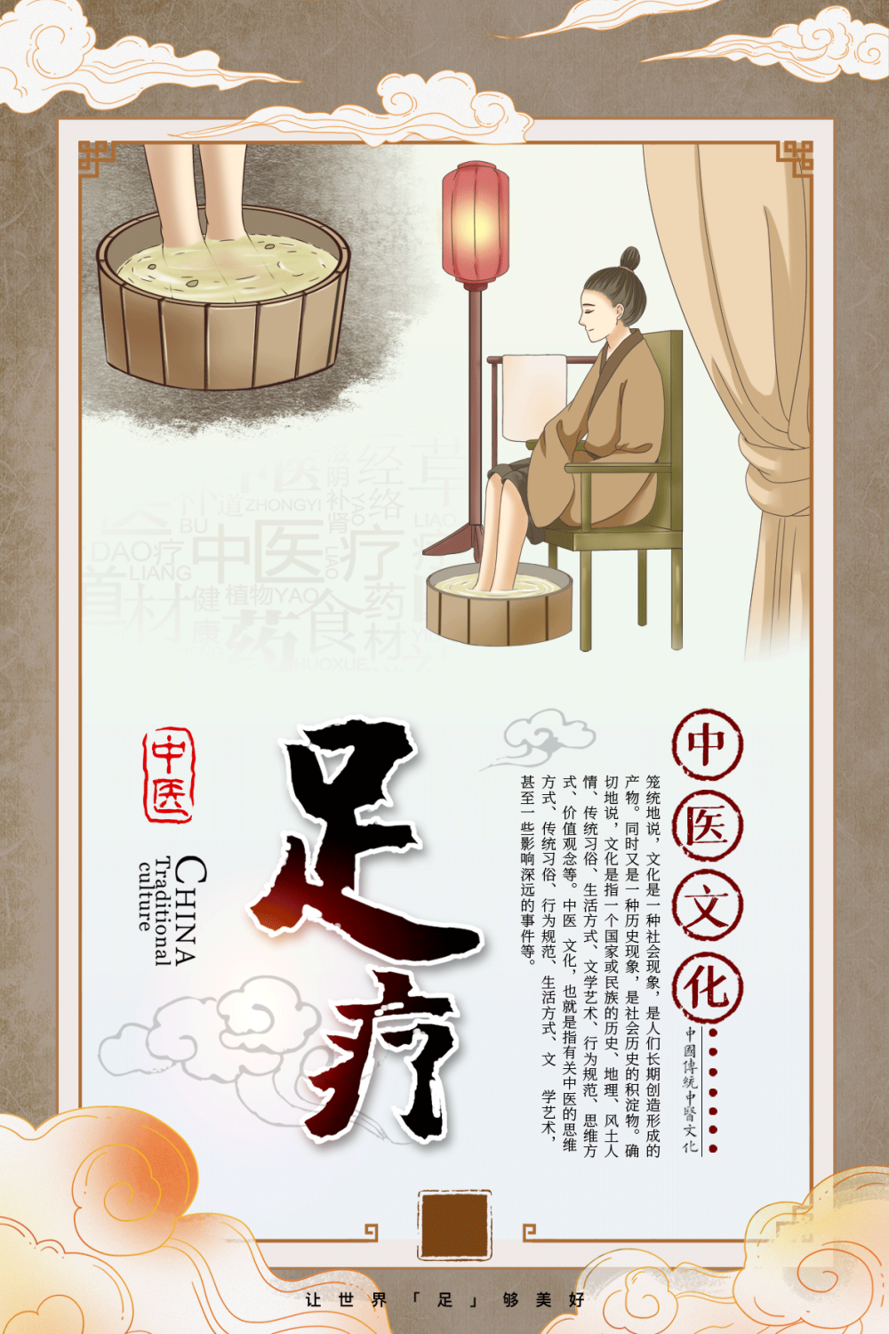 中医养生道馆足疗足浴养生壁画海报