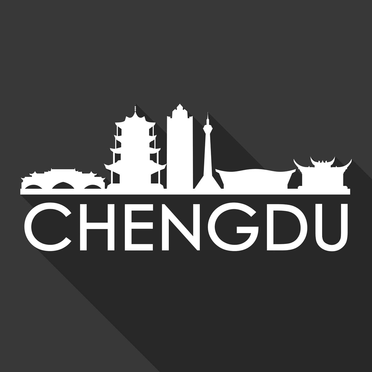 成都城市建筑剪影插画线稿平面海报素材