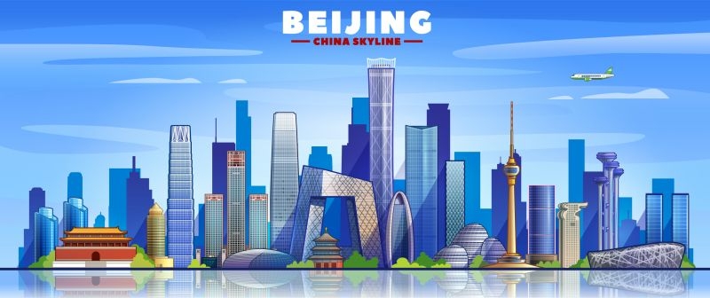 北京城市建筑剪影插画线稿平面海报素材