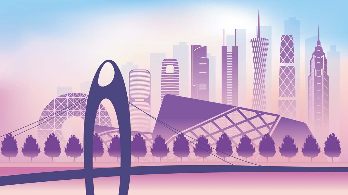 广州城市建筑剪影插画线稿平面海报素材