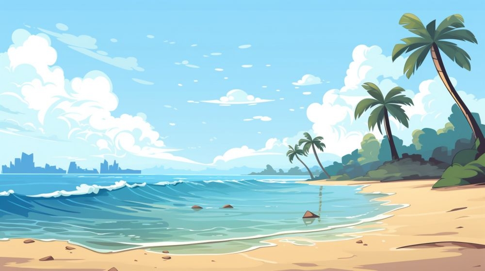 手绘卡通夏天夏日大海边沙滩天空自然风景插画背景展板海报矢量素材图 (11)