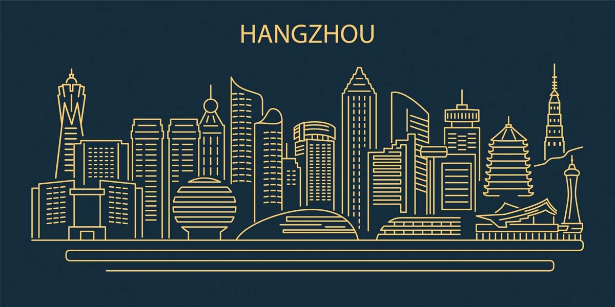 杭州城市建筑剪影插画海报素材