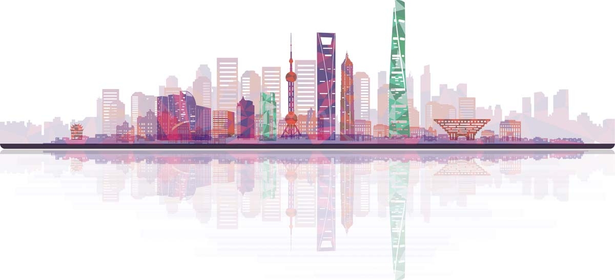 上海城市建筑剪影插画线稿平面海报素材