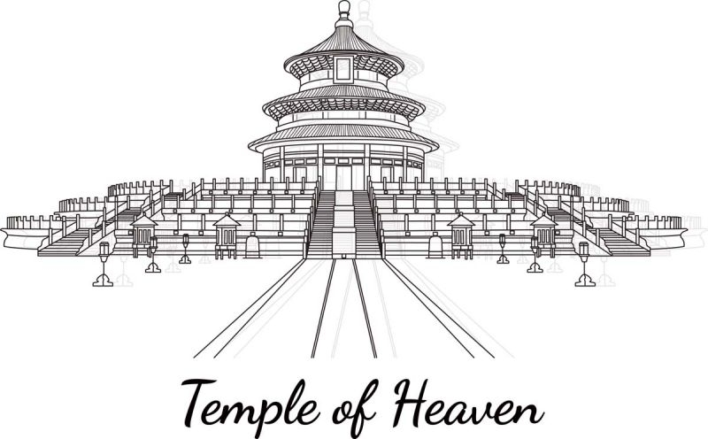 北京城市建筑剪影插画线稿平面海报素材