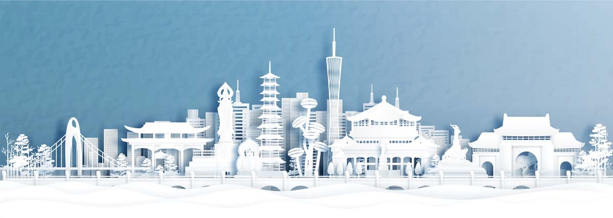 广州城市建筑剪影插画线稿平面海报素材