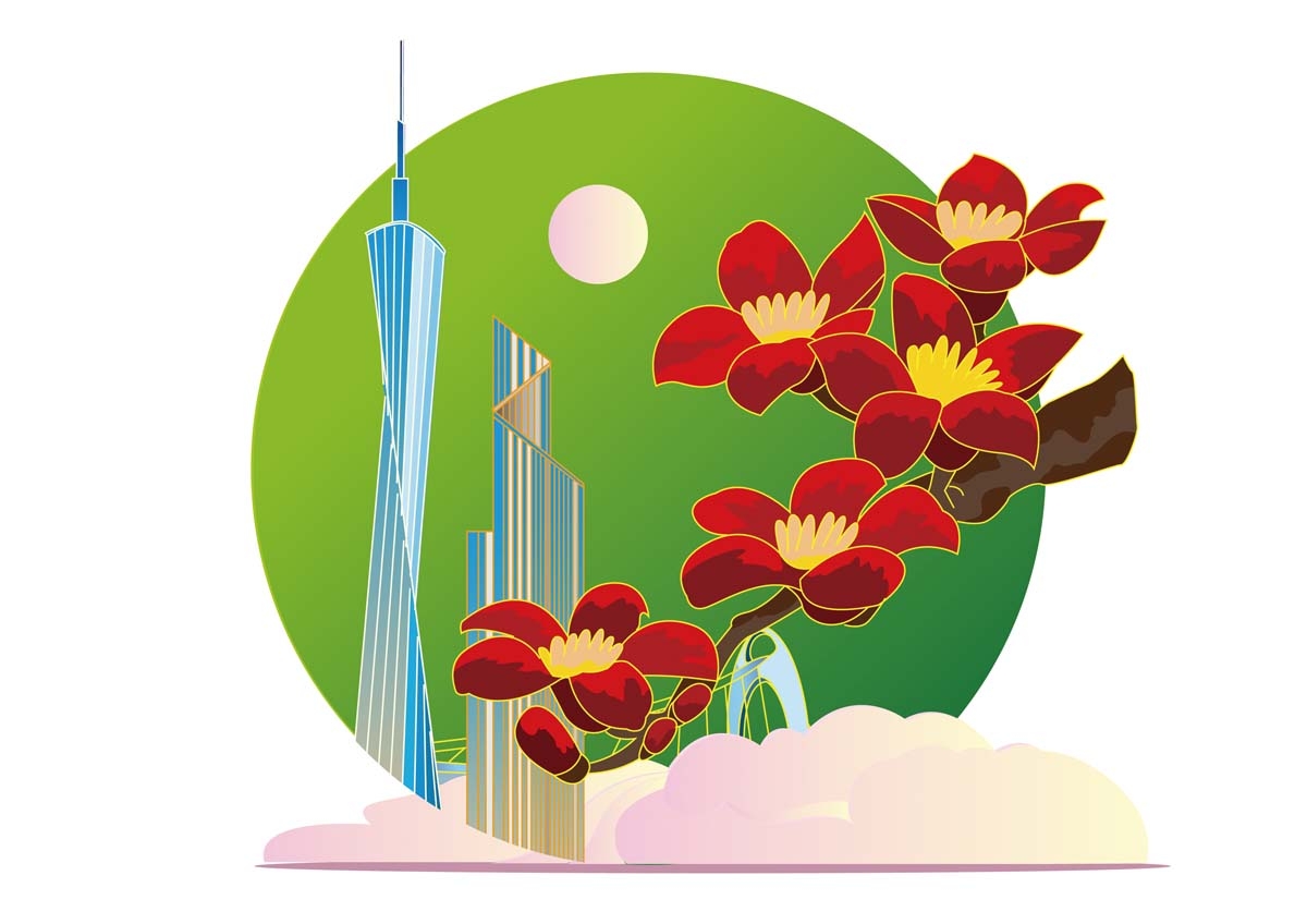 广州城市建筑剪影插画线稿平面海报素材 (47)