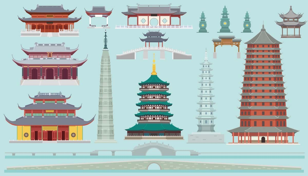 杭州城市建筑剪影插画海报素材