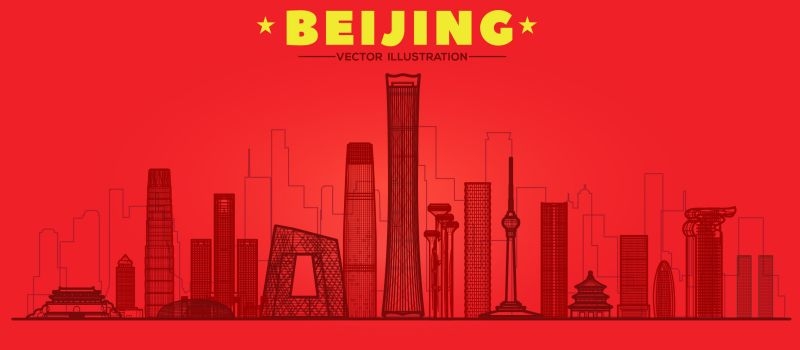 北京城市建筑剪影插画线稿平面海报素材