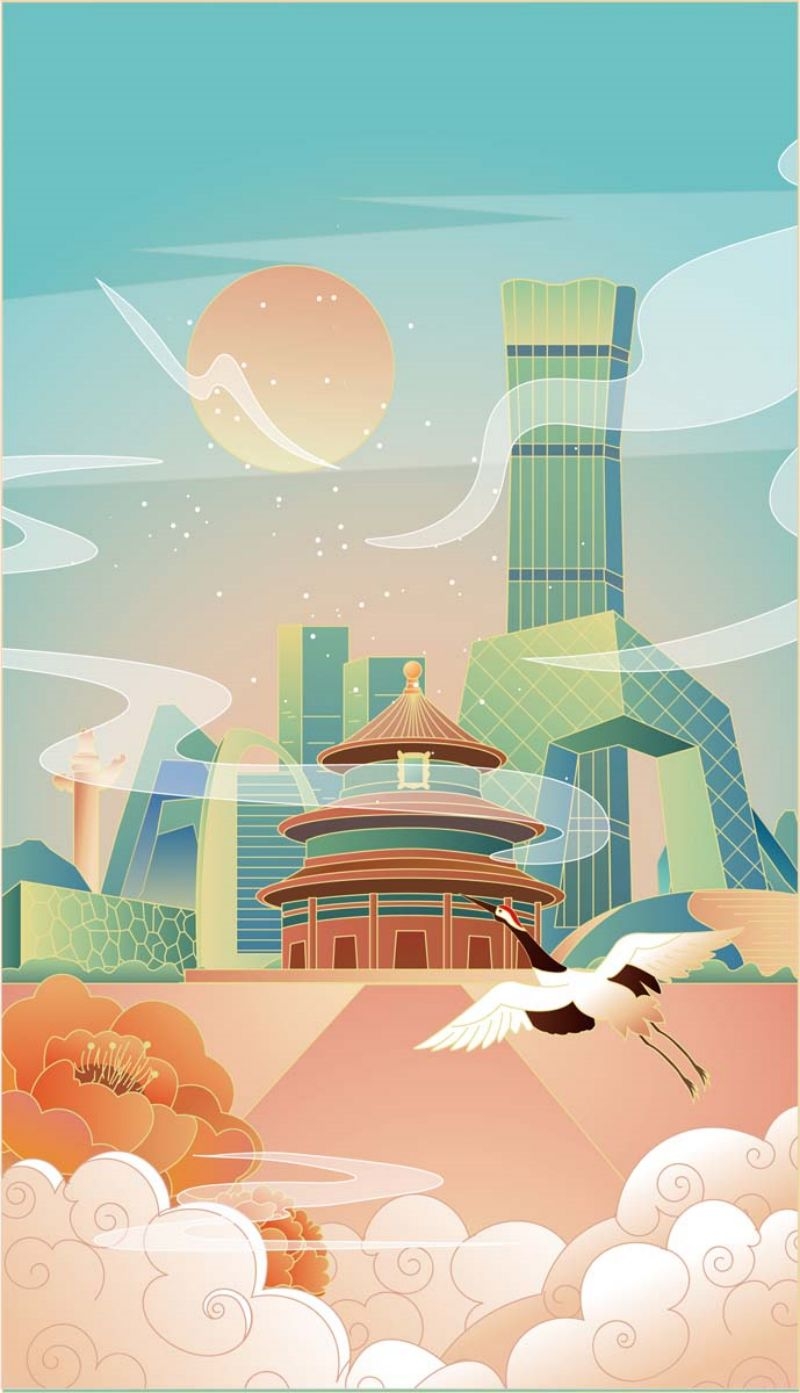 北京城市建筑剪影插画线稿平面海报素材 (113)