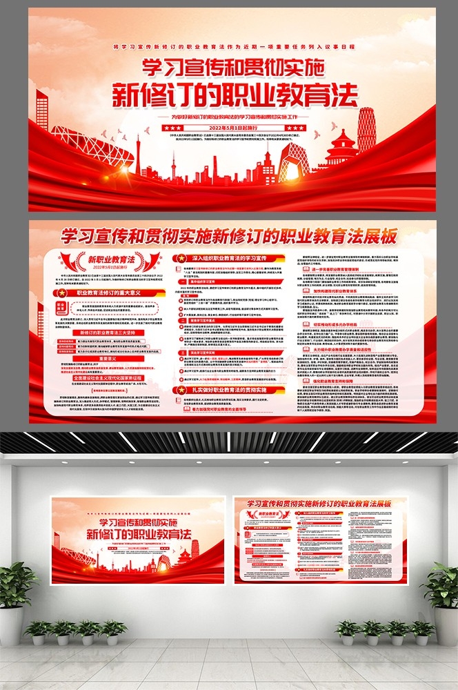 新修订职业教育法展板宣传栏海报挂图三折页PSD素材7