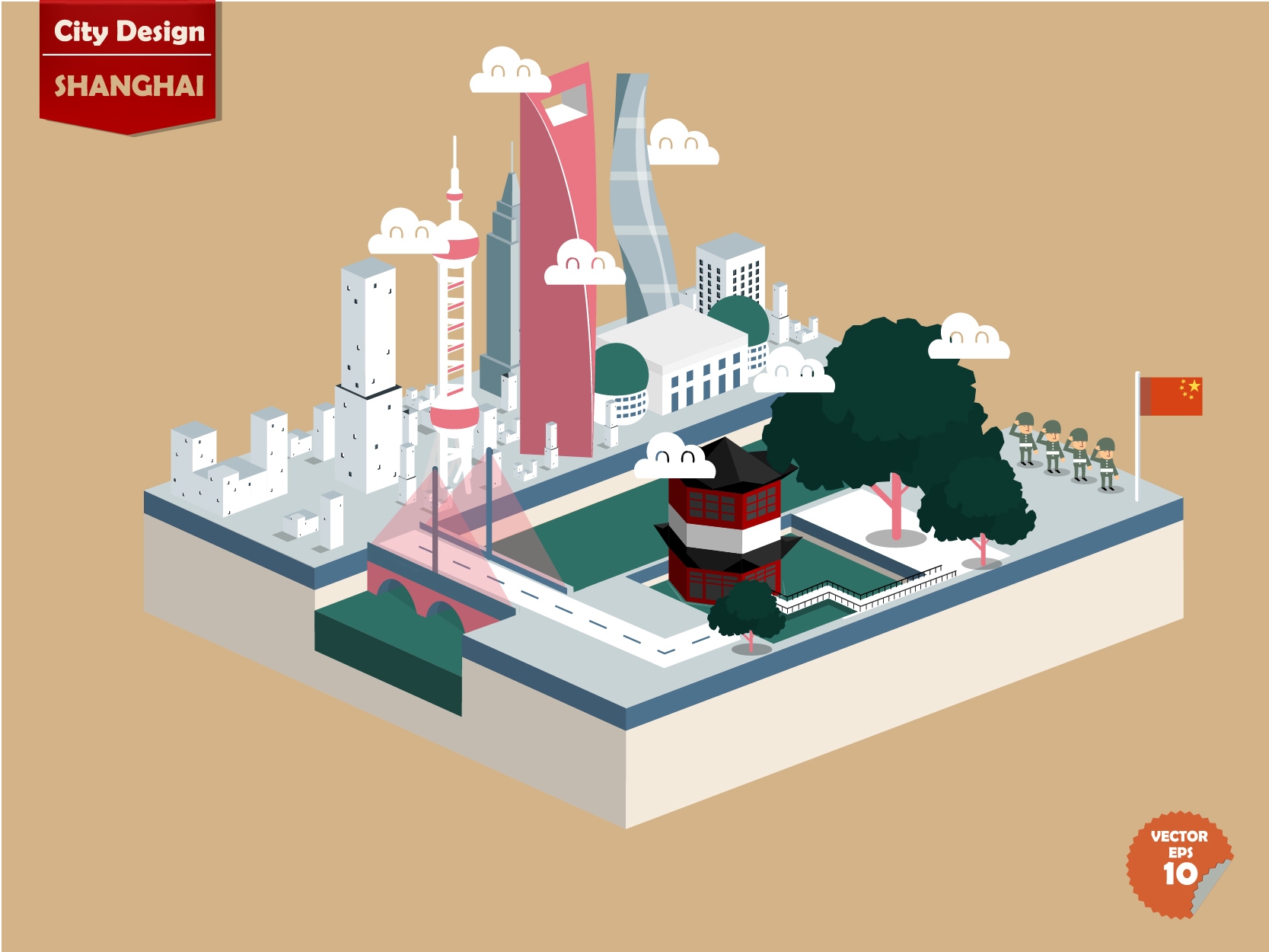 上海城市建筑剪影插画线稿平面海报素材