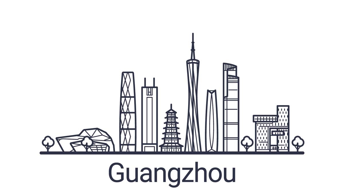 广州城市建筑剪影插画线稿平面海报素材