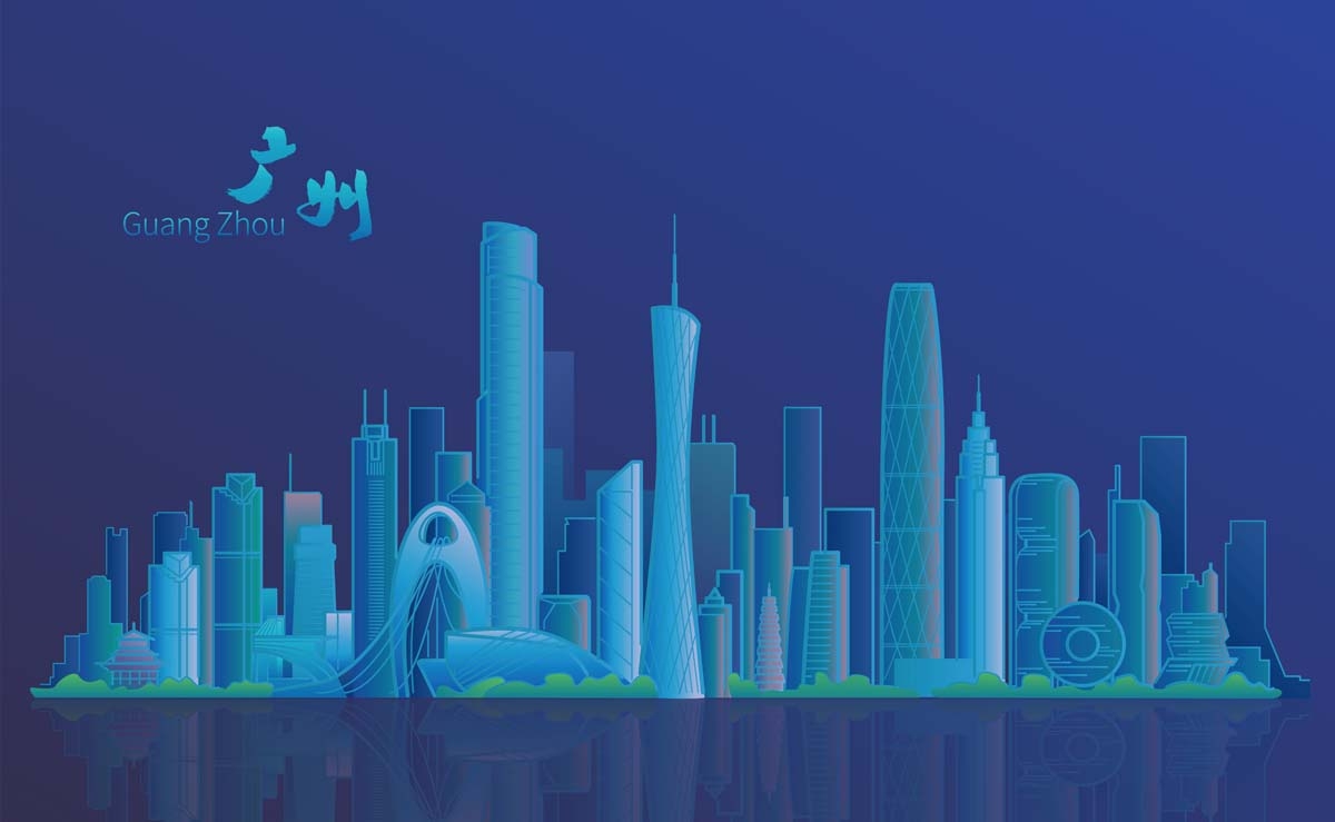 广州城市建筑剪影插画线稿平面海报素材