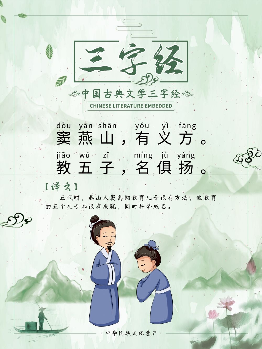 中国风古典传统美德中华文化三字经海报学校宣传展板素材