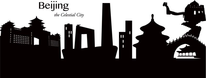 北京城市建筑剪影插画线稿平面海报素材