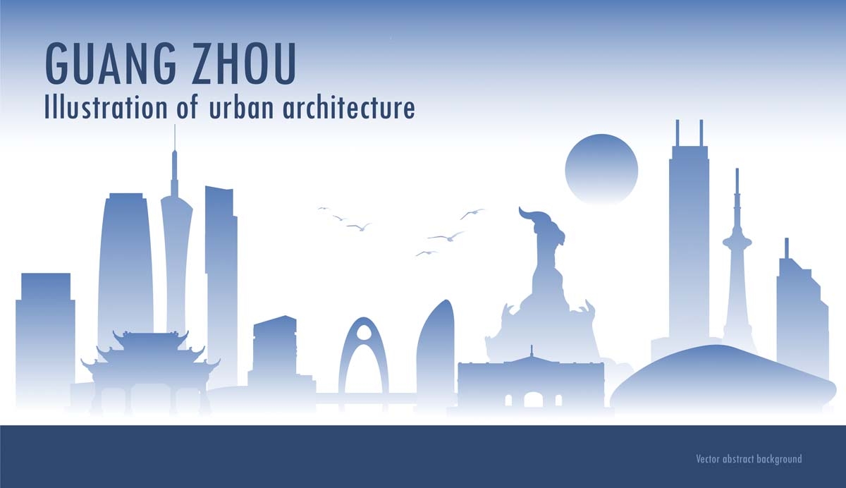 广州城市建筑剪影插画线稿平面海报素材