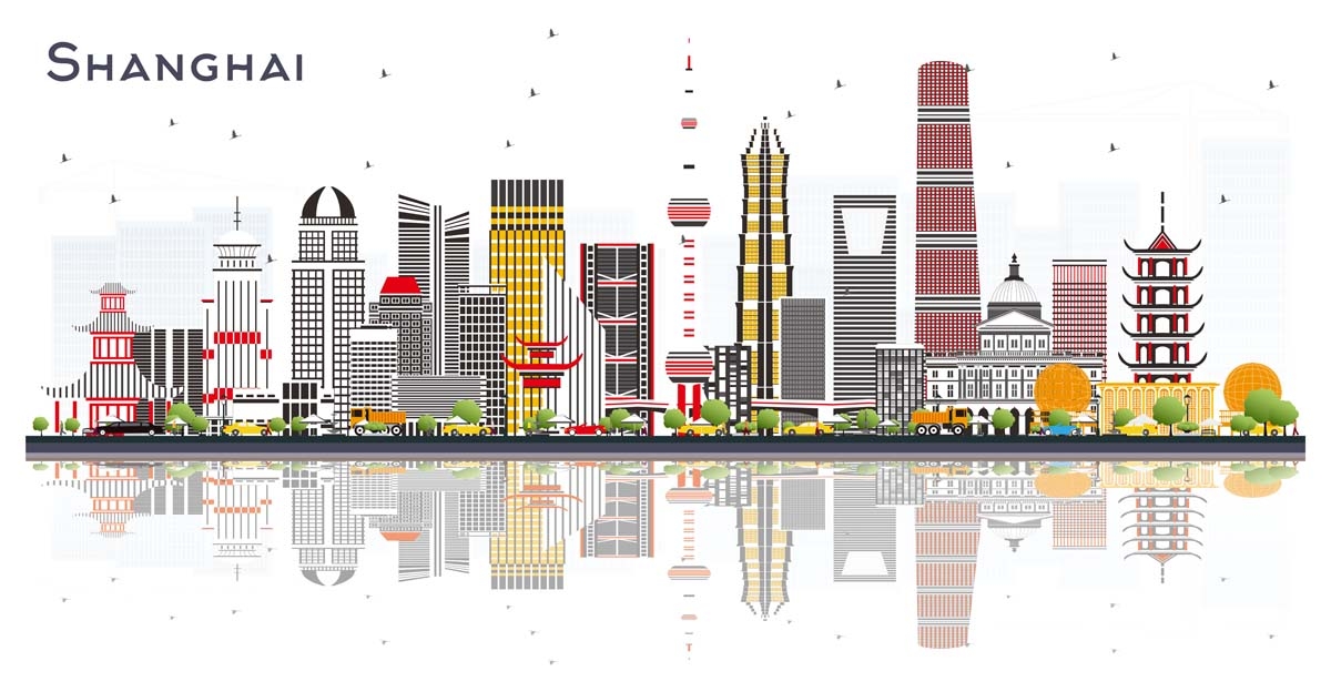 上海城市建筑剪影插画线稿平面海报素材