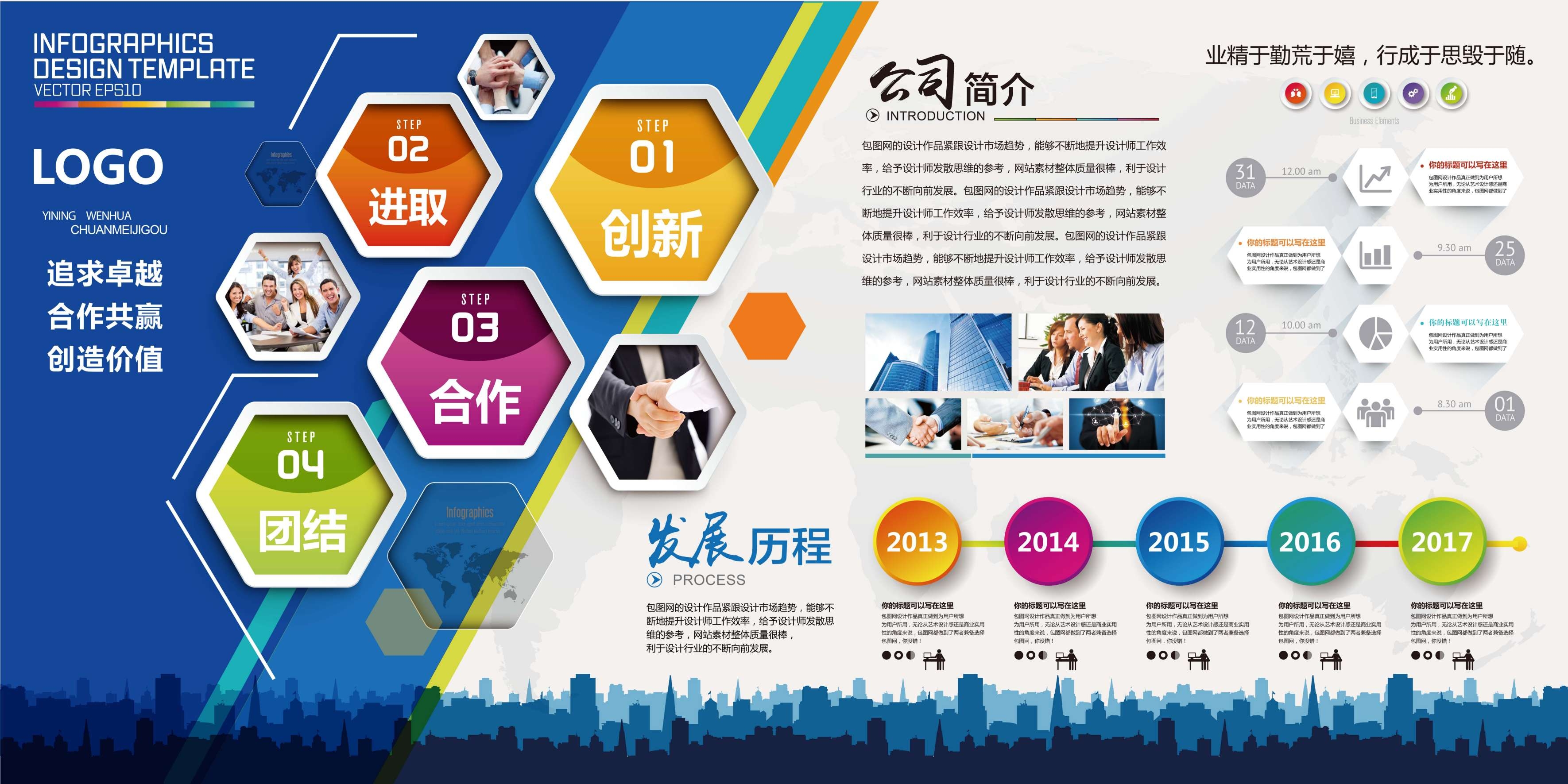 企业文化形象墙模板公司历程创意宣传栏喷绘设计AI展板素材17