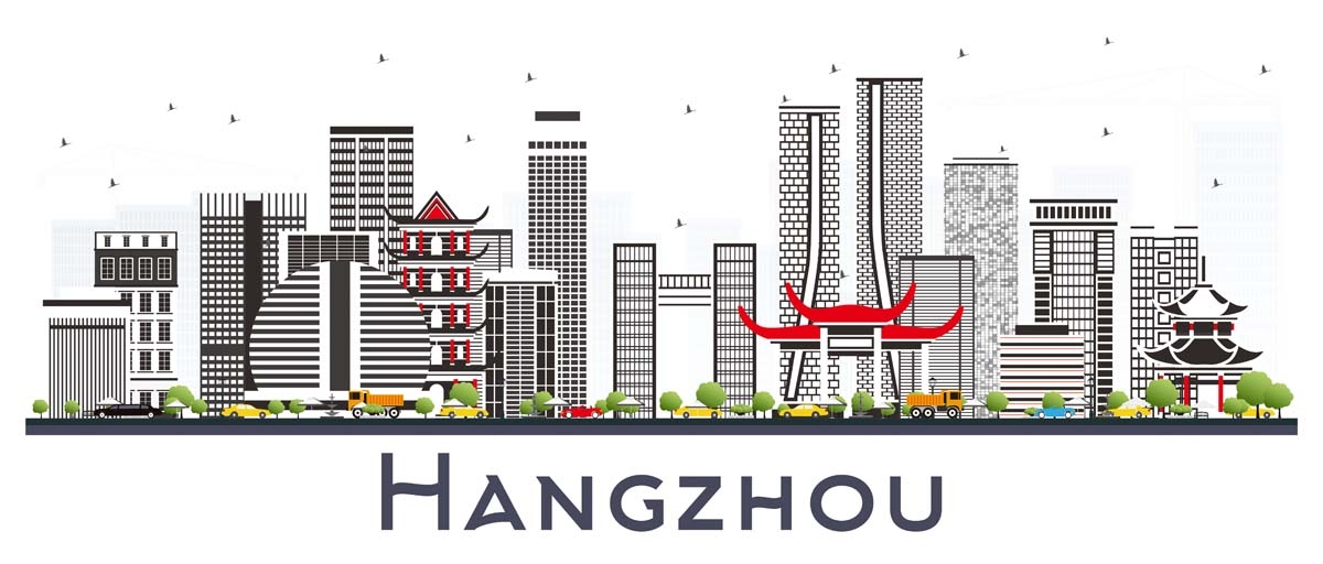 杭州城市建筑剪影插画海报素材
