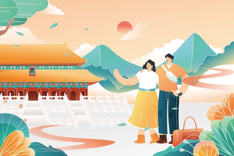北京城市建筑剪影插画线稿平面海报素材