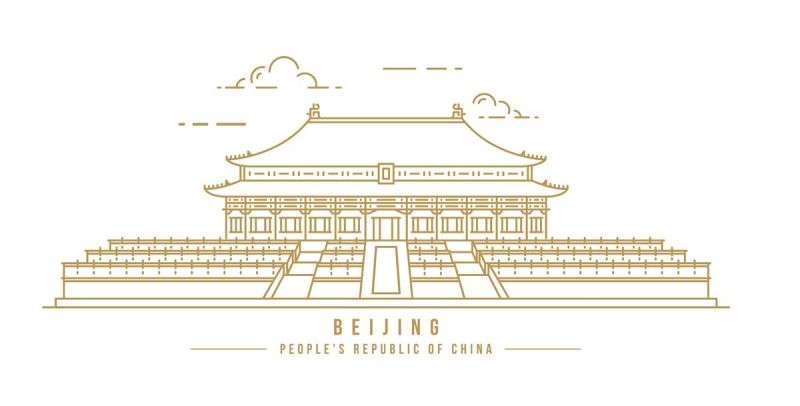 北京城市建筑剪影插画线稿平面海报素材