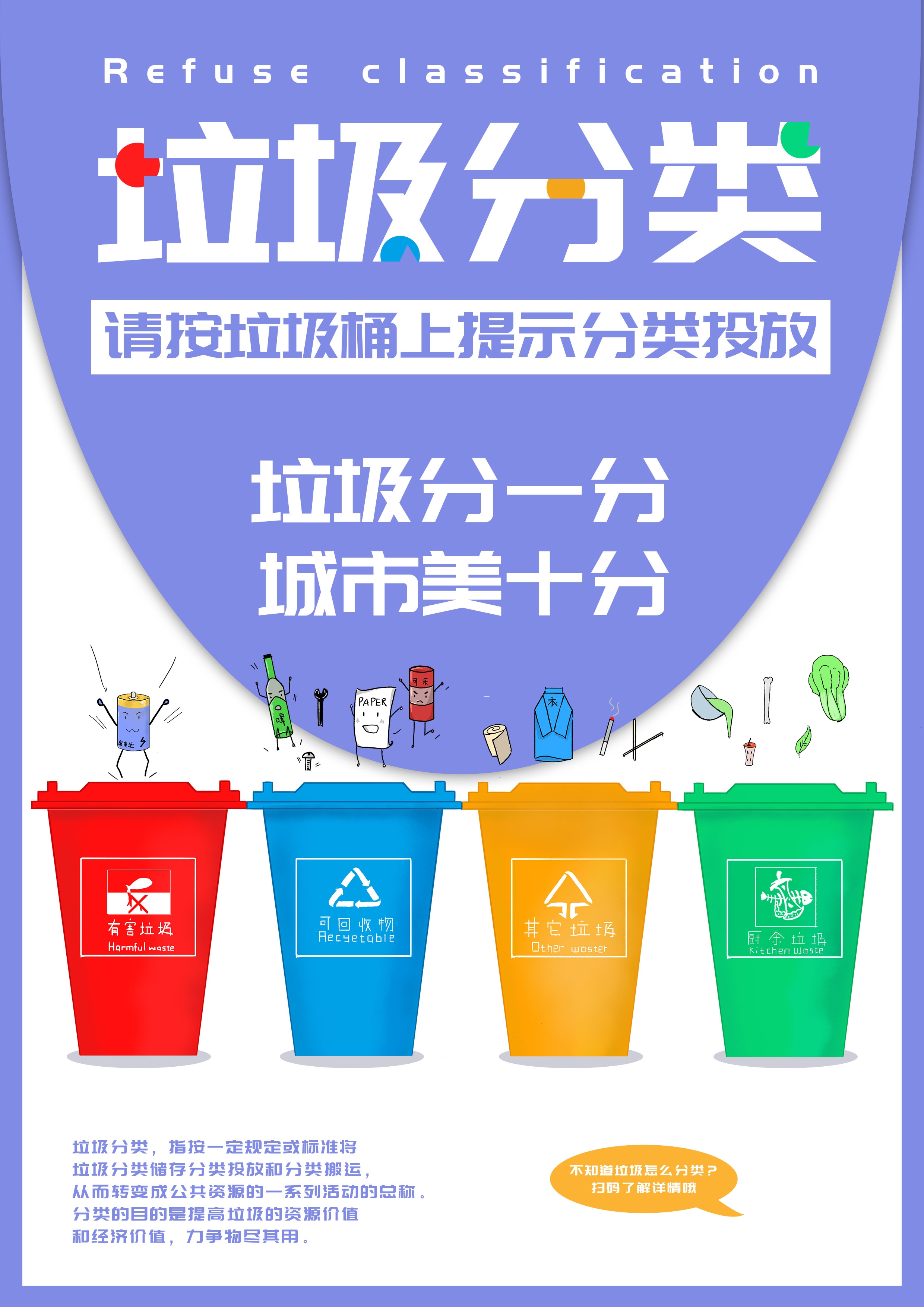 垃圾分类从我做起循环利用绿色环保垃圾不落地海报展板159